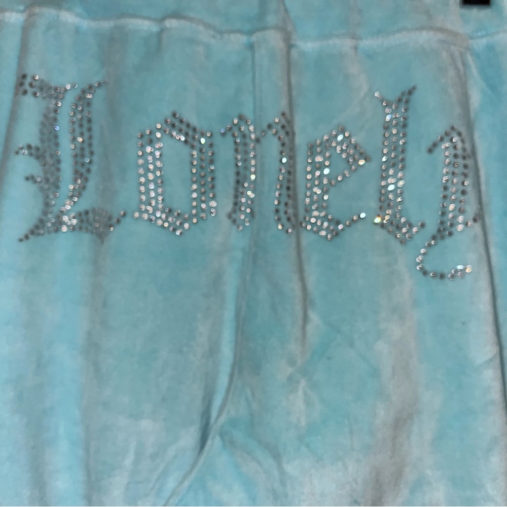 Vintage Y2K Lonely Ghost Blue Velour Bling Rhinestone Tracksuit Matching Set - Picture 12 of 15
